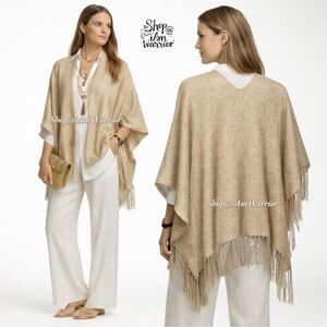 Chico’s champagne gold metallic fringe sweater wrap/ruana *shop@iamwarrior